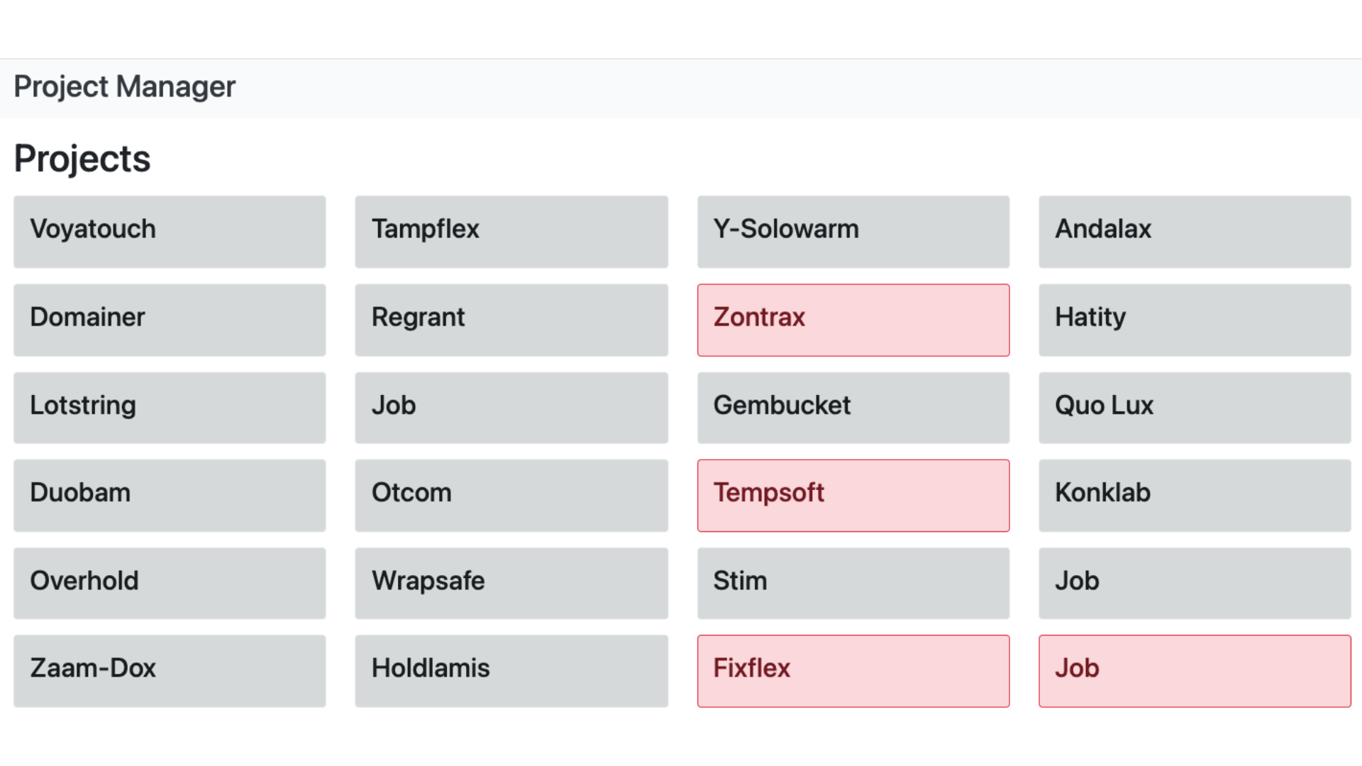 screenshot of project management API front end
