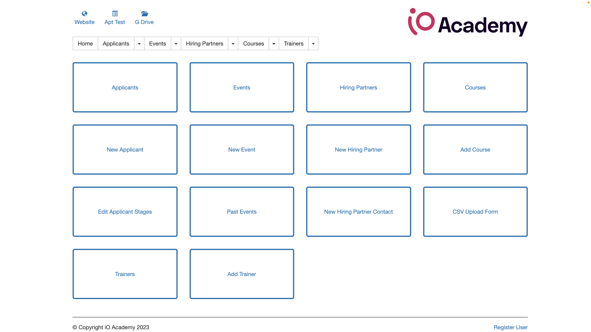 screenshot of academy portal