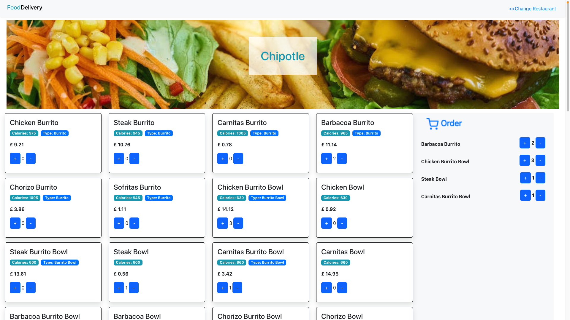 screenshot of food delivery app