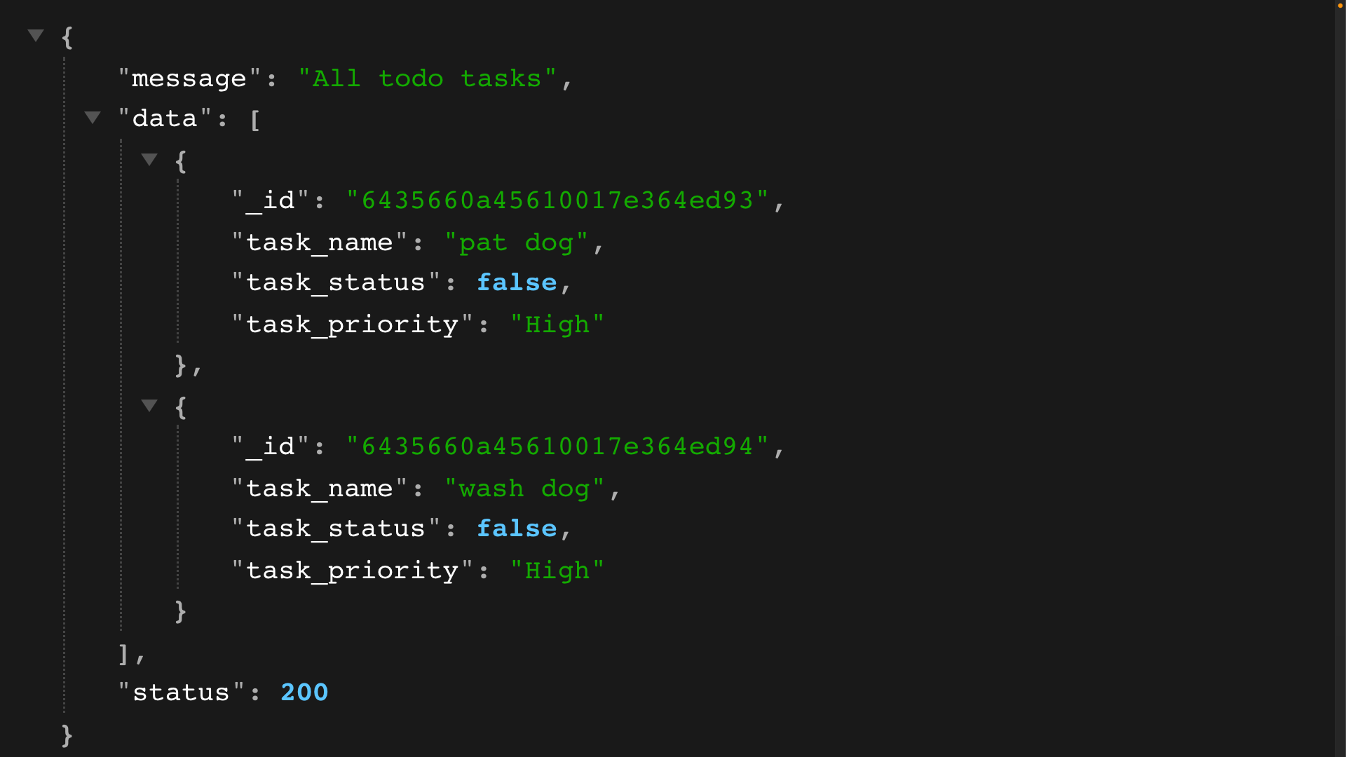 screenshot of to-do list API